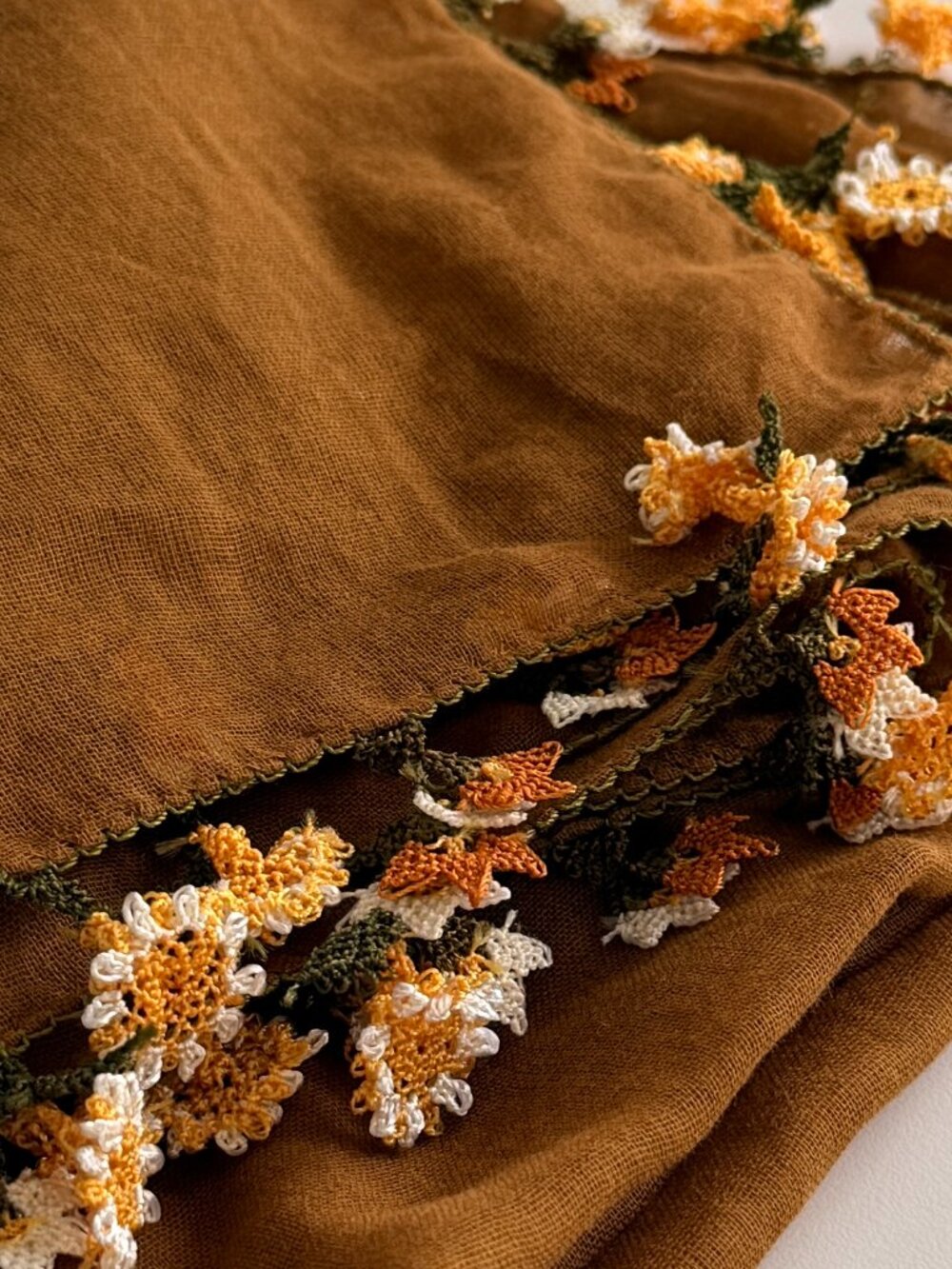 Traditional Turkish Oya Lace Edged Scarf Long Rectangular 100% Lawn Cotton - Picture 8 of 9